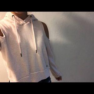 cute baby pink off the shoulder cropped sweater